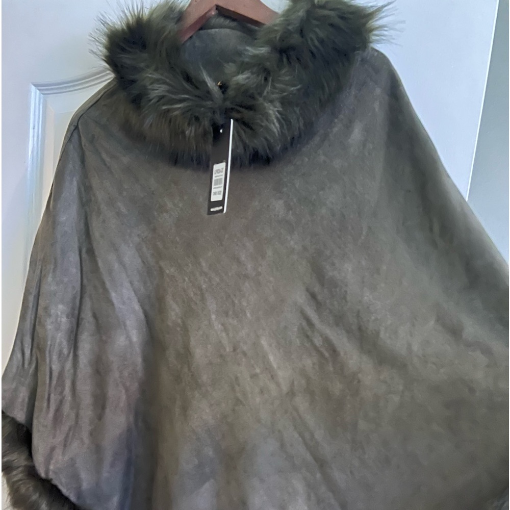 Charcoal faux fur poncho